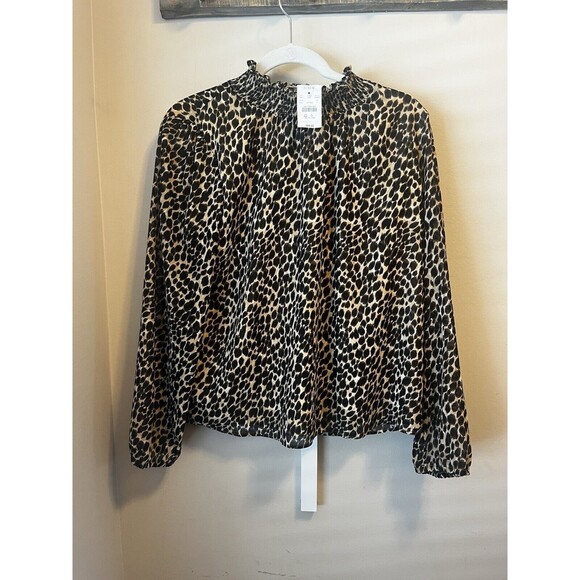 J.CREW Factory Women's S Cheetah Leopard Print Mock Neck Long Sleeve Blouse NWT - Picture 1 of 12